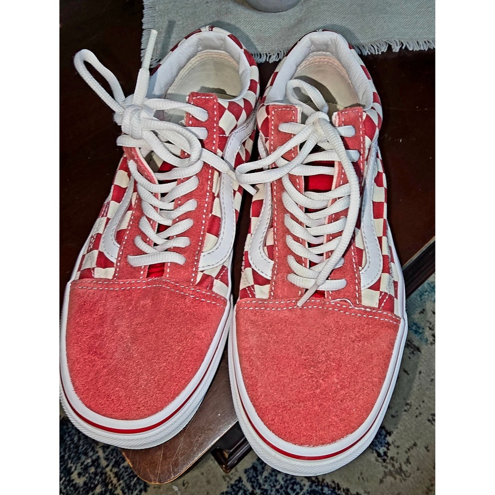 Vans Old Skool Red Checkerboard Suede Sneakers Mens 7 Womens 8.5